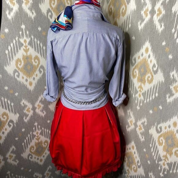 Ralph Lauren Ruby Red Silk Satin Pouf Bubble Ruffle Skirt - Picture 4 of 16